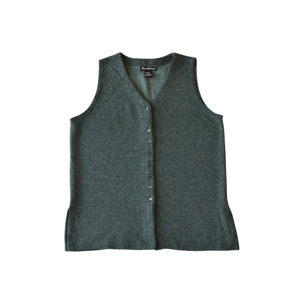 Y2K Dark Green Knit Sweater Vest Button Front Medium